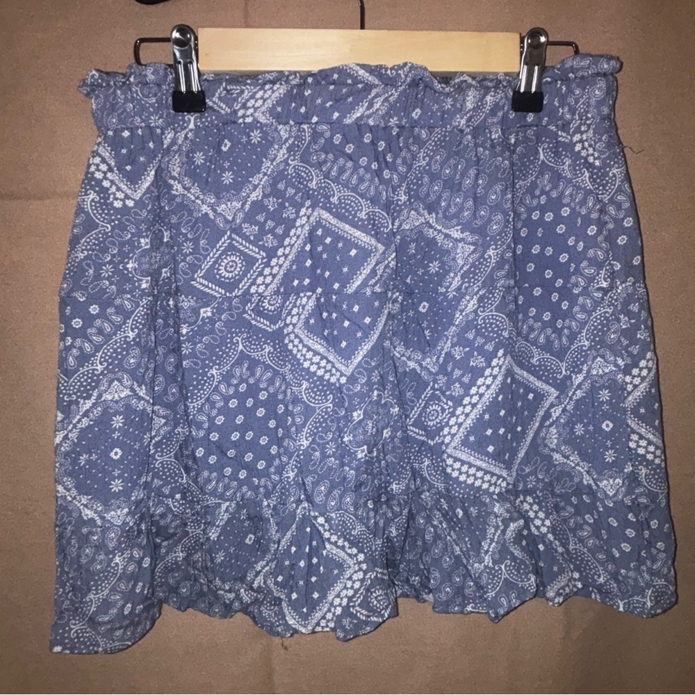 Pink Rose Blue and White Smocked Skater Mini Skirt